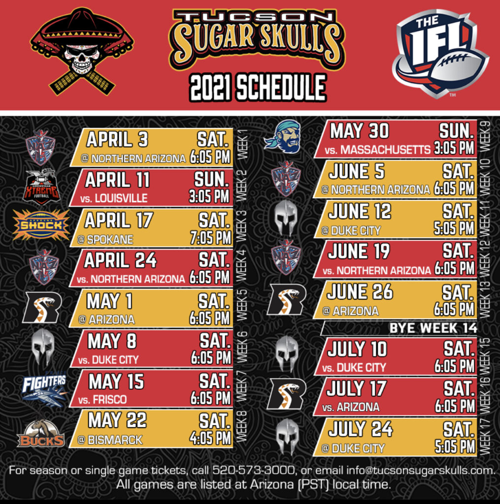 Tucson Sugar Skulls announce Schedule for 2021 IFL Season 520 Sports Talk
